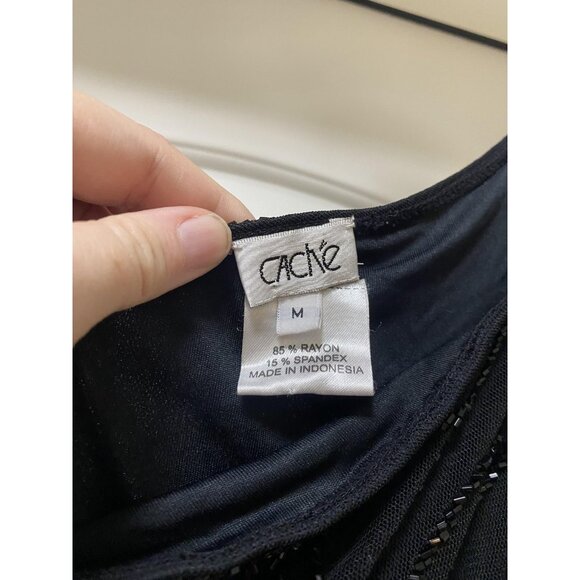 Cache Vintage Dress Womens Medium Black Beaded One Shoulder Asymmetrical Formal - Picture 3 of 7